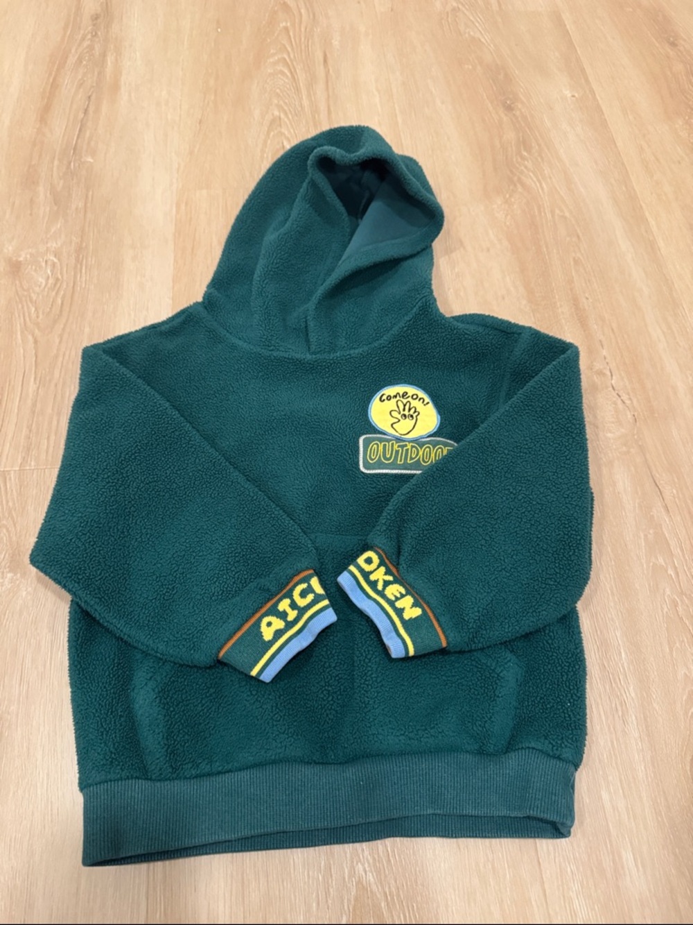 Kids Teal Hooded Sherpa Pullover Jacket with Outdoor Patch